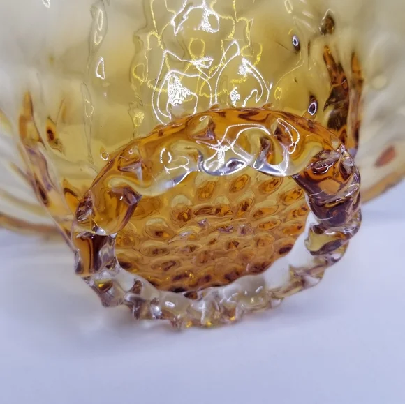 Murano Style Hand Blown Amber Glass Infused Gold Flake Loop Handle Basket - Picture 7 of 11
